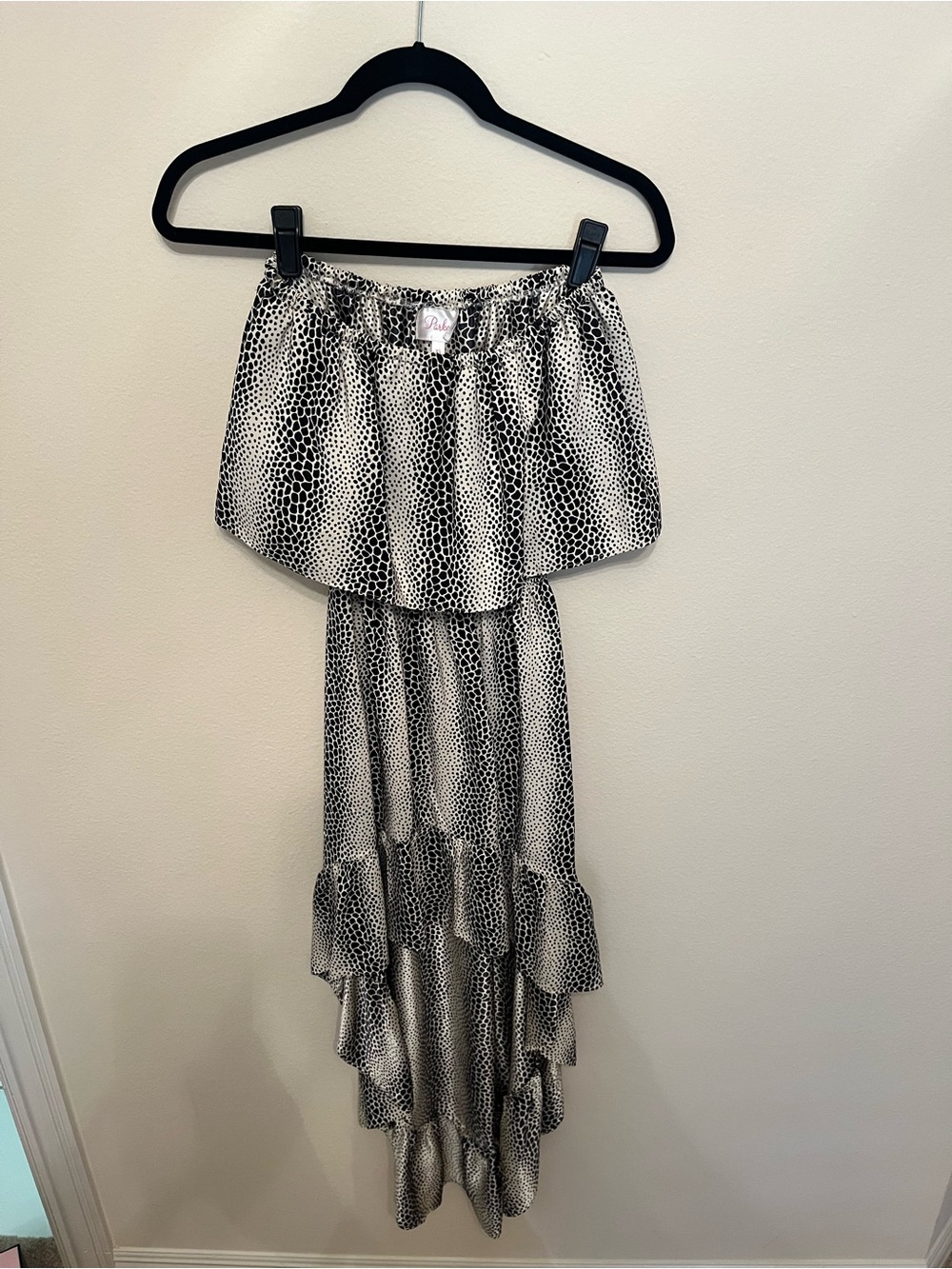 Parker High-Low Ruffle Maxi Skirt in Black and Cream